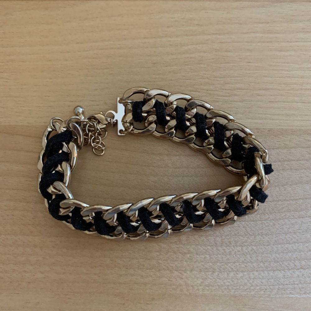 Faux Suede and Gold Chain Link Bracelet